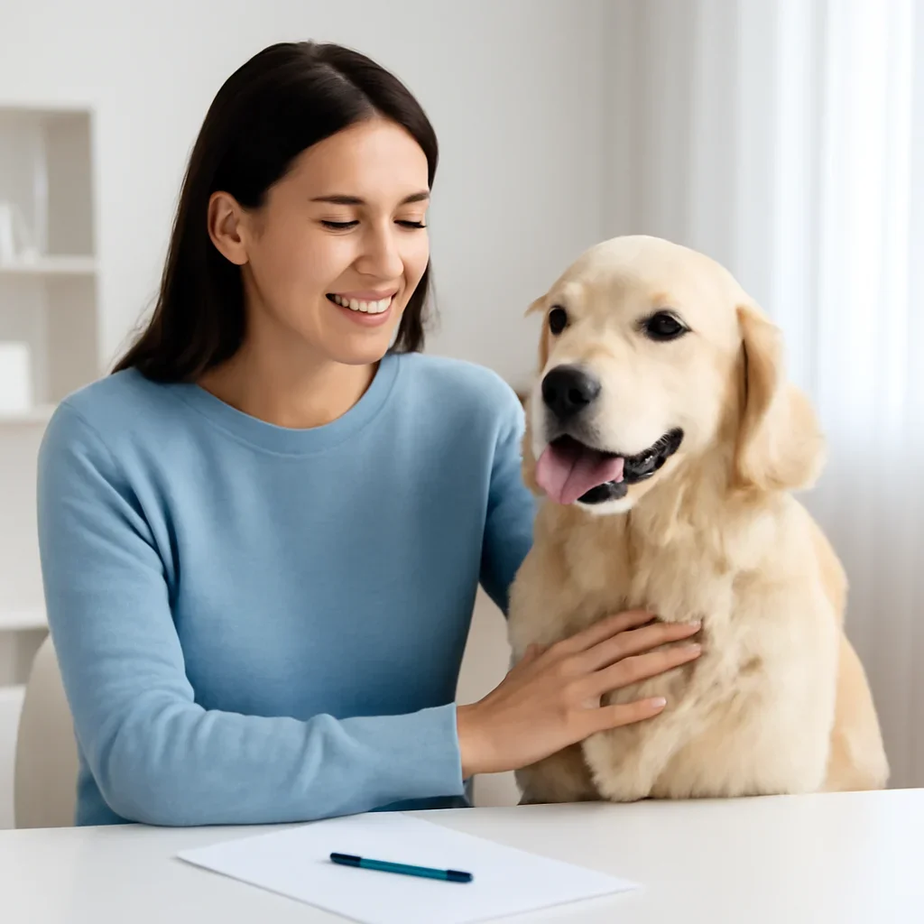 Dog owner preparing to take the next step after reading the Are Dog Hair Allergy Tests Accurate? page
