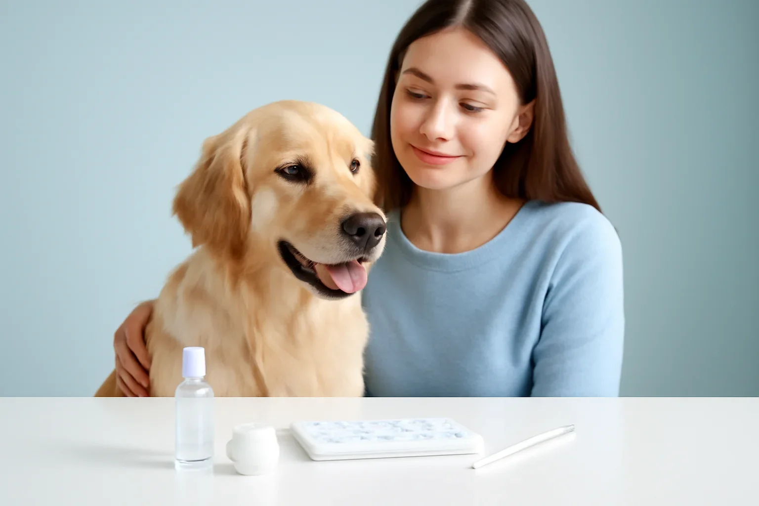 Are Dog Hair Allergy Tests Accurate? page visual showing dog allergy testing materials and a calm dog owner