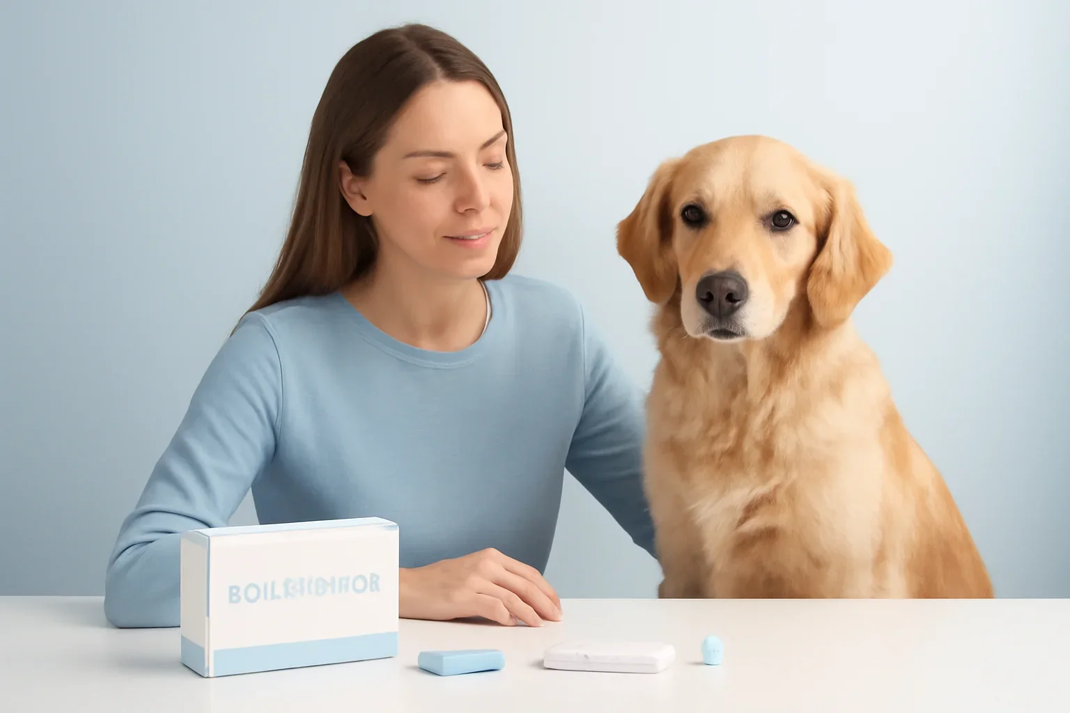 At-Home Dog Allergy Test Reviews Guide page visual showing dog allergy testing materials and a calm dog owner