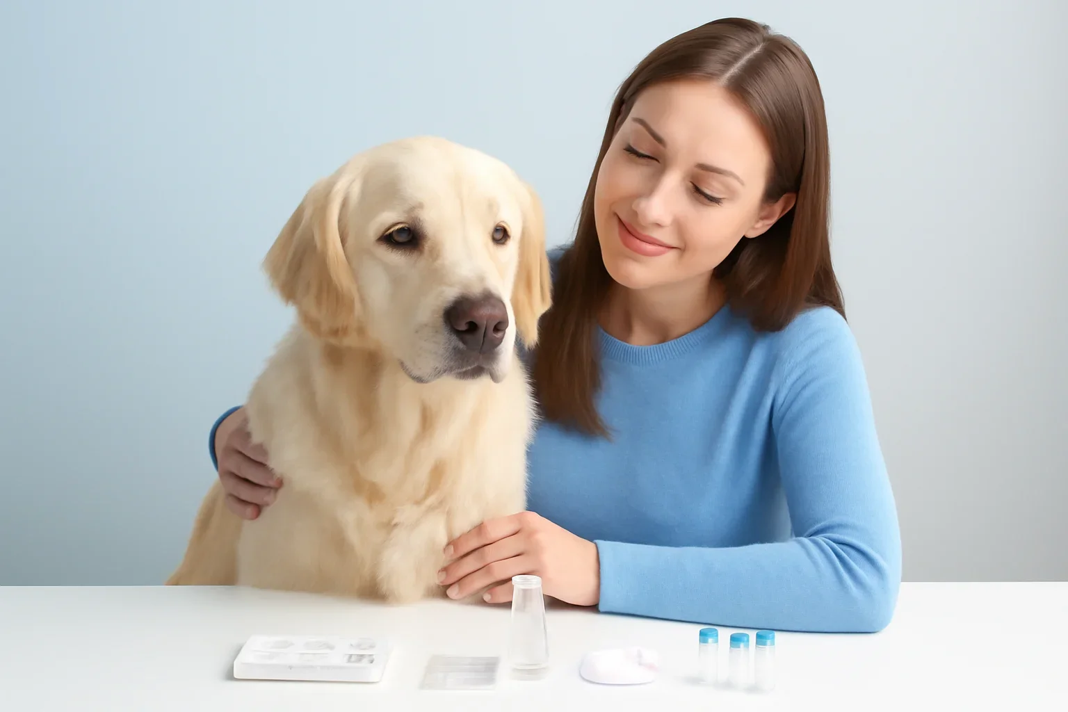 Can Dogs Be Tested for Environmental Allergies? page visual showing dog allergy testing materials and a calm dog owner