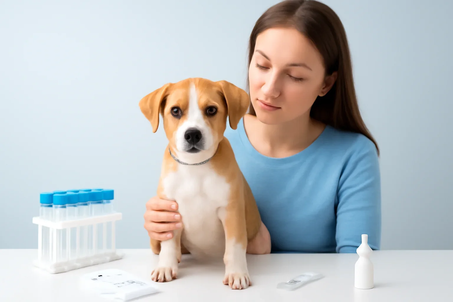 Can Puppies Get Allergy Tested? page visual showing dog allergy testing materials and a calm dog owner