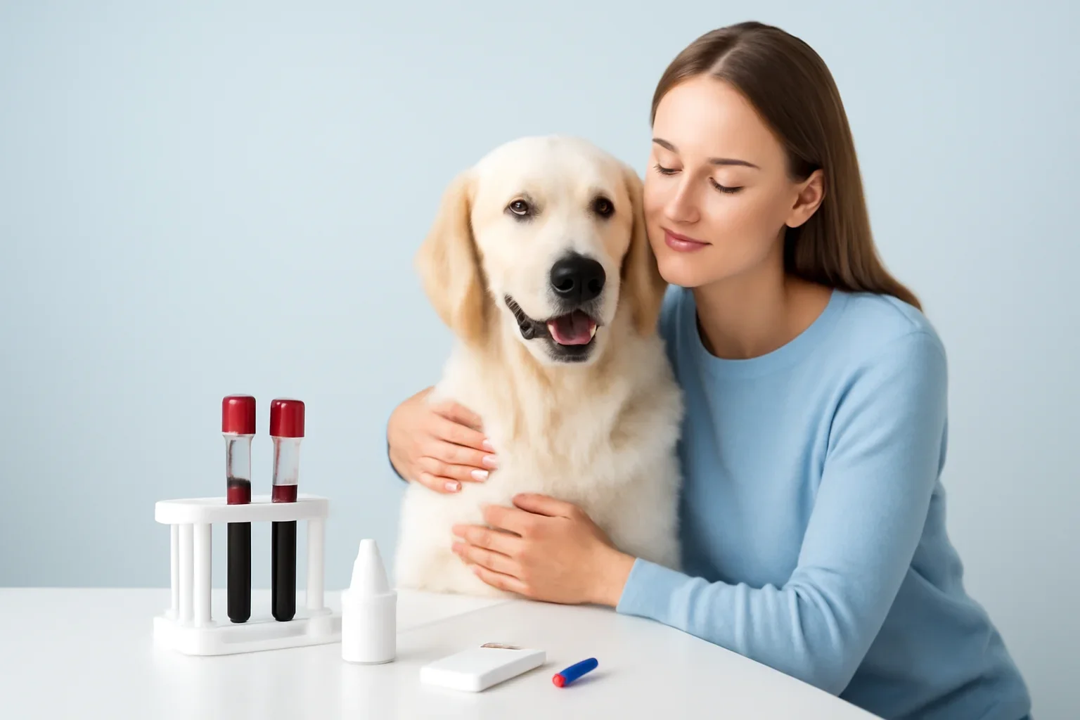 Dog Allergy Blood Test Accuracy page visual showing dog allergy testing materials and a calm dog owner