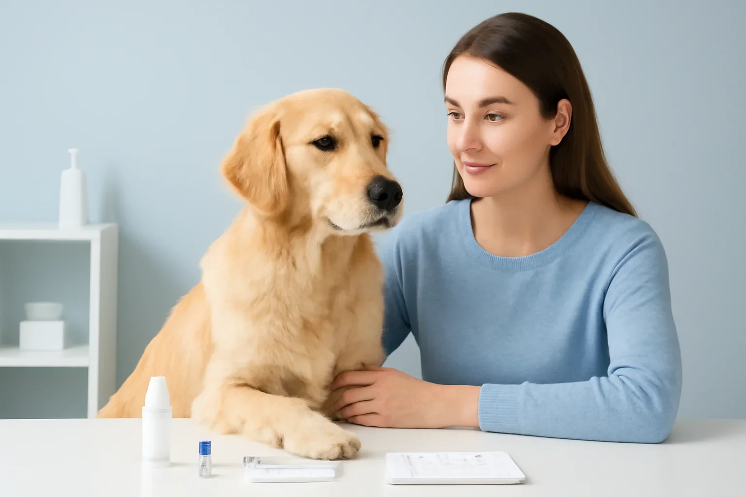 Dog Allergy Test Cost at the Vet page visual showing dog allergy testing materials and a calm dog owner