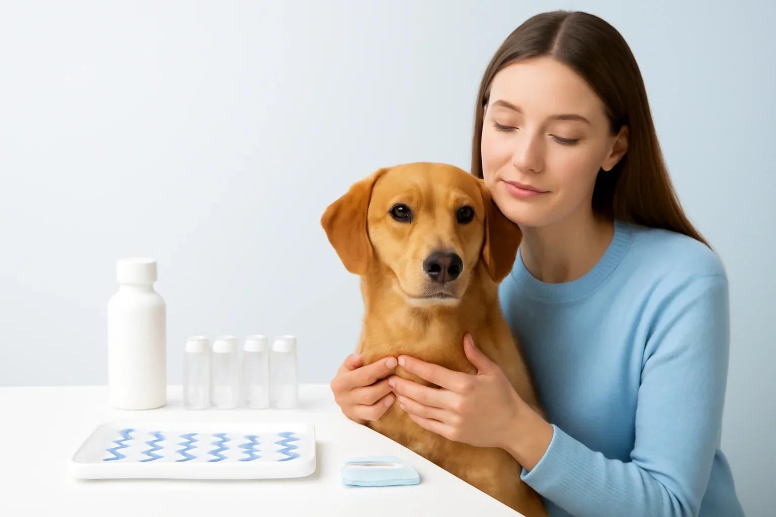 Food vs Environmental Allergies in Dogs page visual showing dog allergy testing materials and a calm dog owner