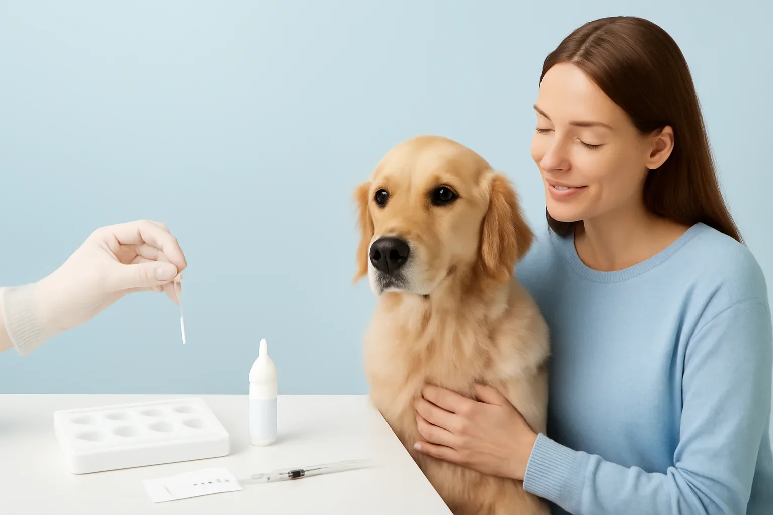How Long Dog Allergy Testing Takes page visual showing dog allergy testing materials and a calm dog owner