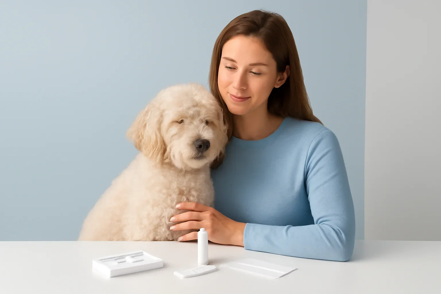 How to Choose the Best Dog Allergy Test Kit page visual showing dog allergy testing materials and a calm dog owner