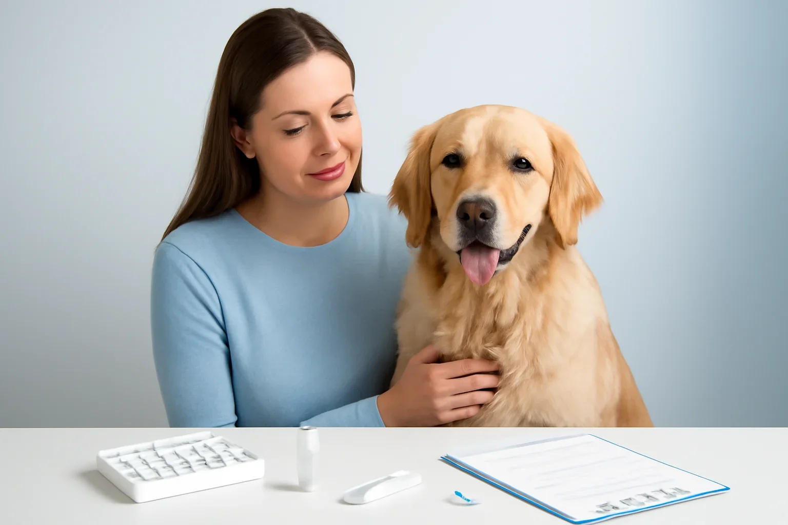 What to Do After a Positive Dog Allergy Test page visual showing dog allergy testing materials and a calm dog owner