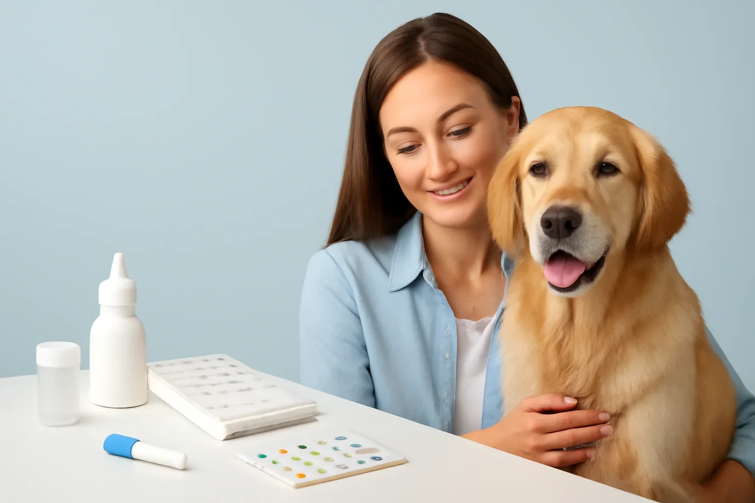 Case Studies page visual showing dog allergy testing materials and a calm dog owner