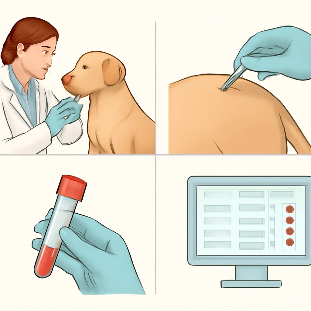Step-by-step dog allergy testing workflow illustration for the Case Studies page