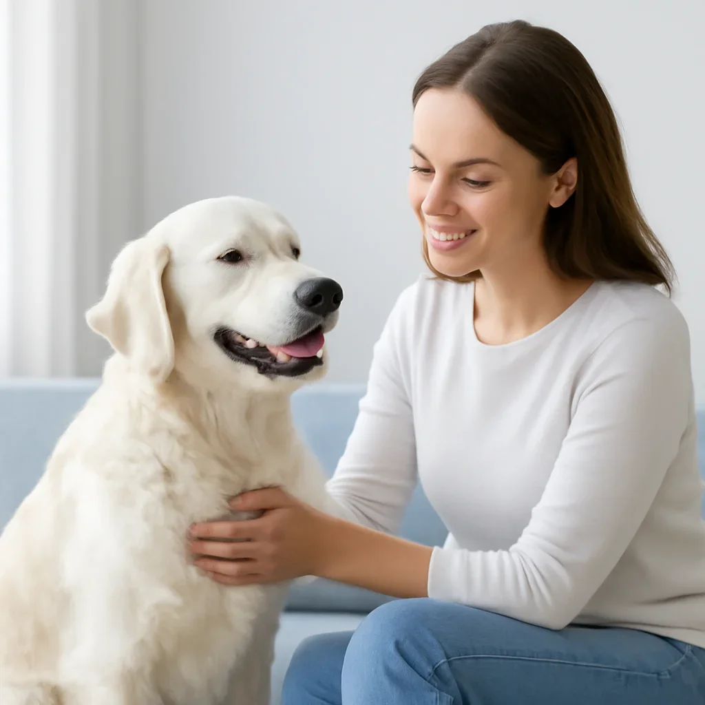 Dog owner preparing to take the next step after reading the 5Strands Dog Allergy Test Review page