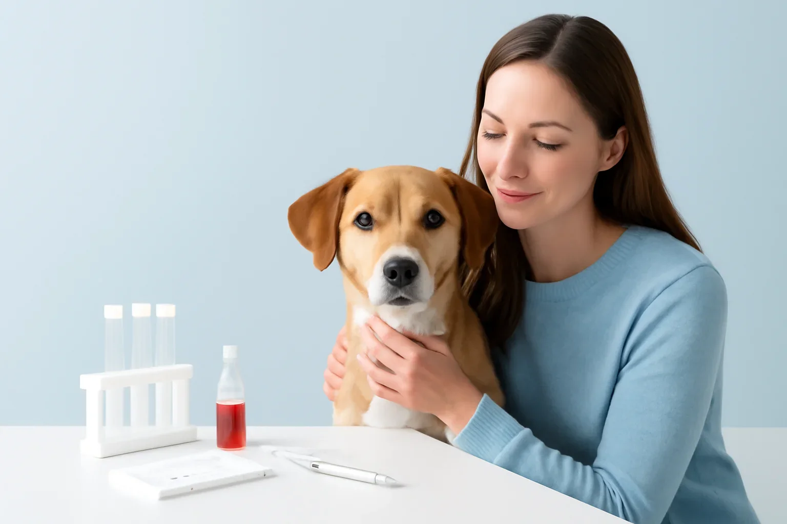 Blood vs Skin Dog Allergy Testing page visual showing dog allergy testing materials and a calm dog owner