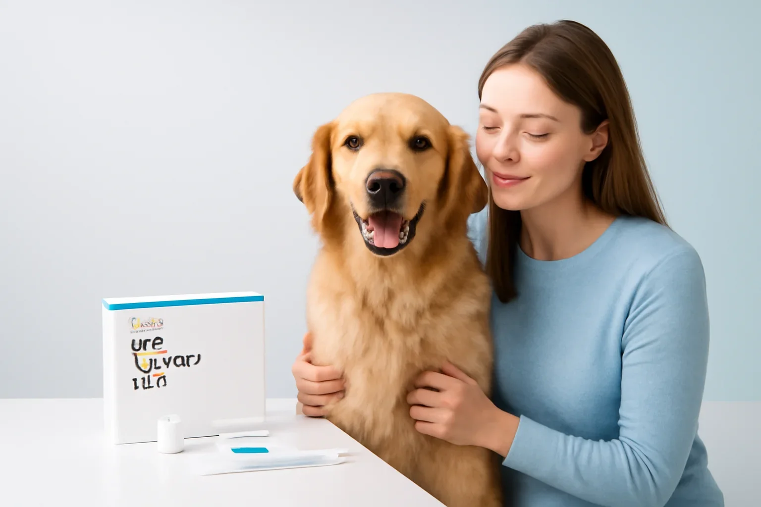 EasyDNA Dog Allergy Test page visual showing dog allergy testing materials and a calm dog owner