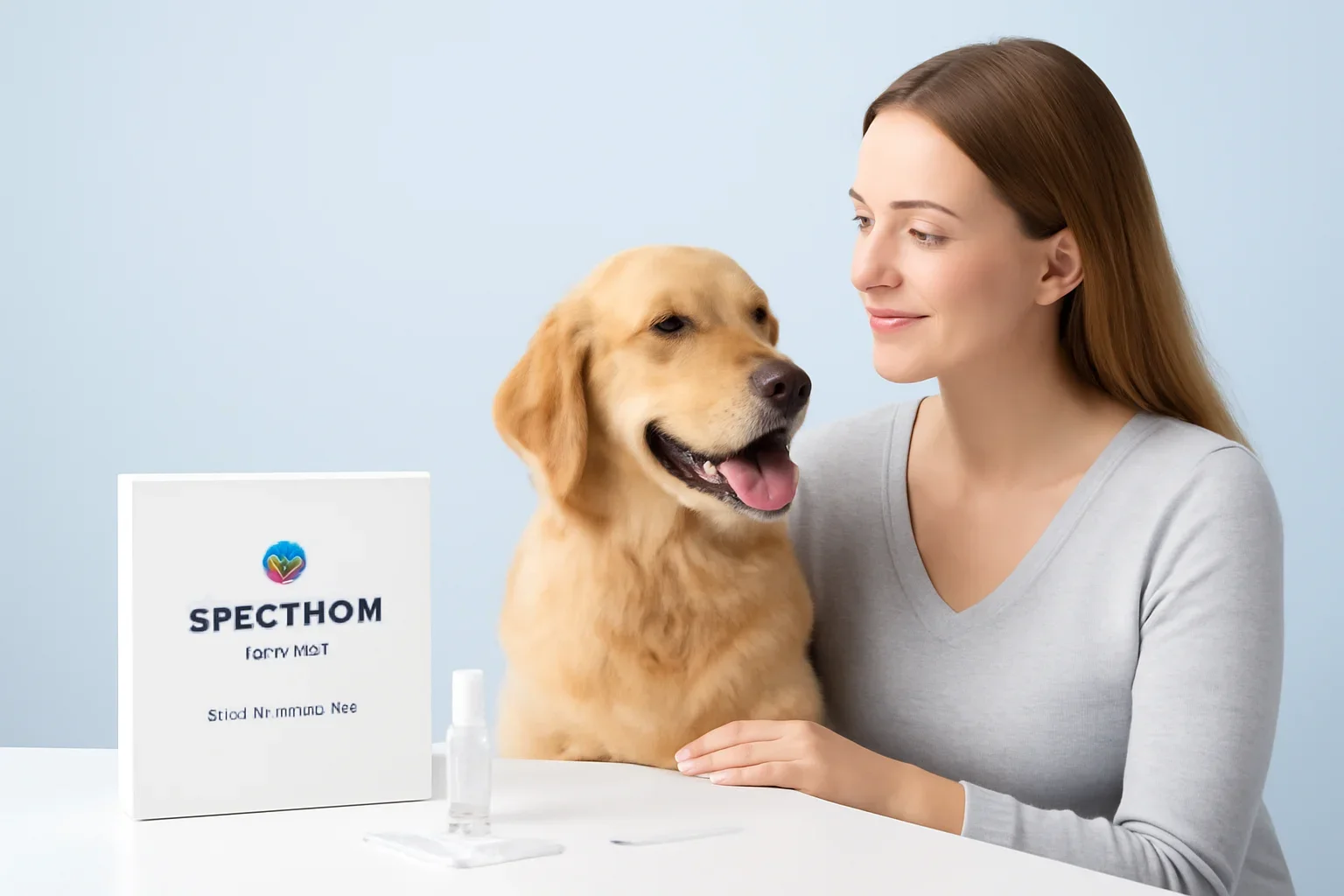 Spectrum Labs Dog Allergy Testing page visual showing dog allergy testing materials and a calm dog owner