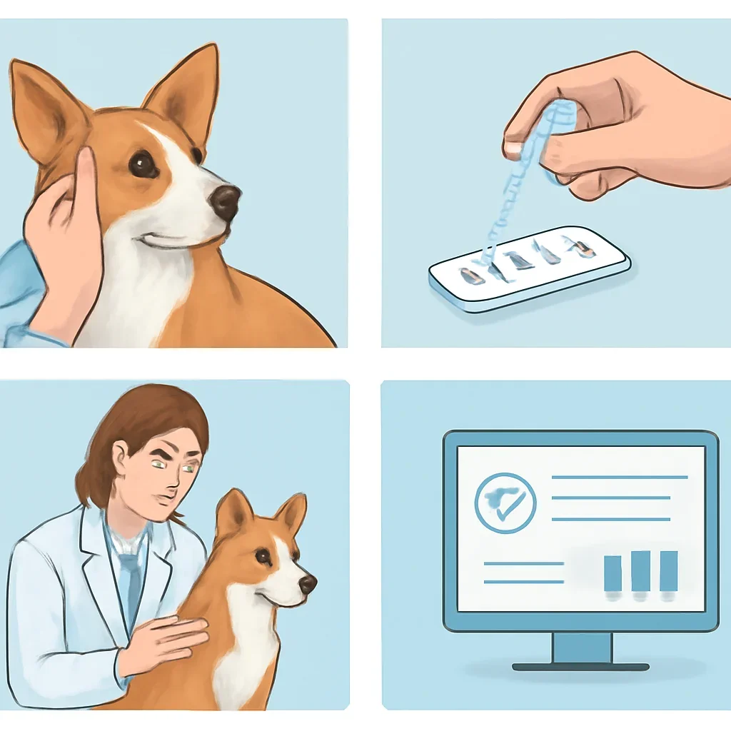 Step-by-step dog allergy testing workflow illustration for the Lab-Verified Results page