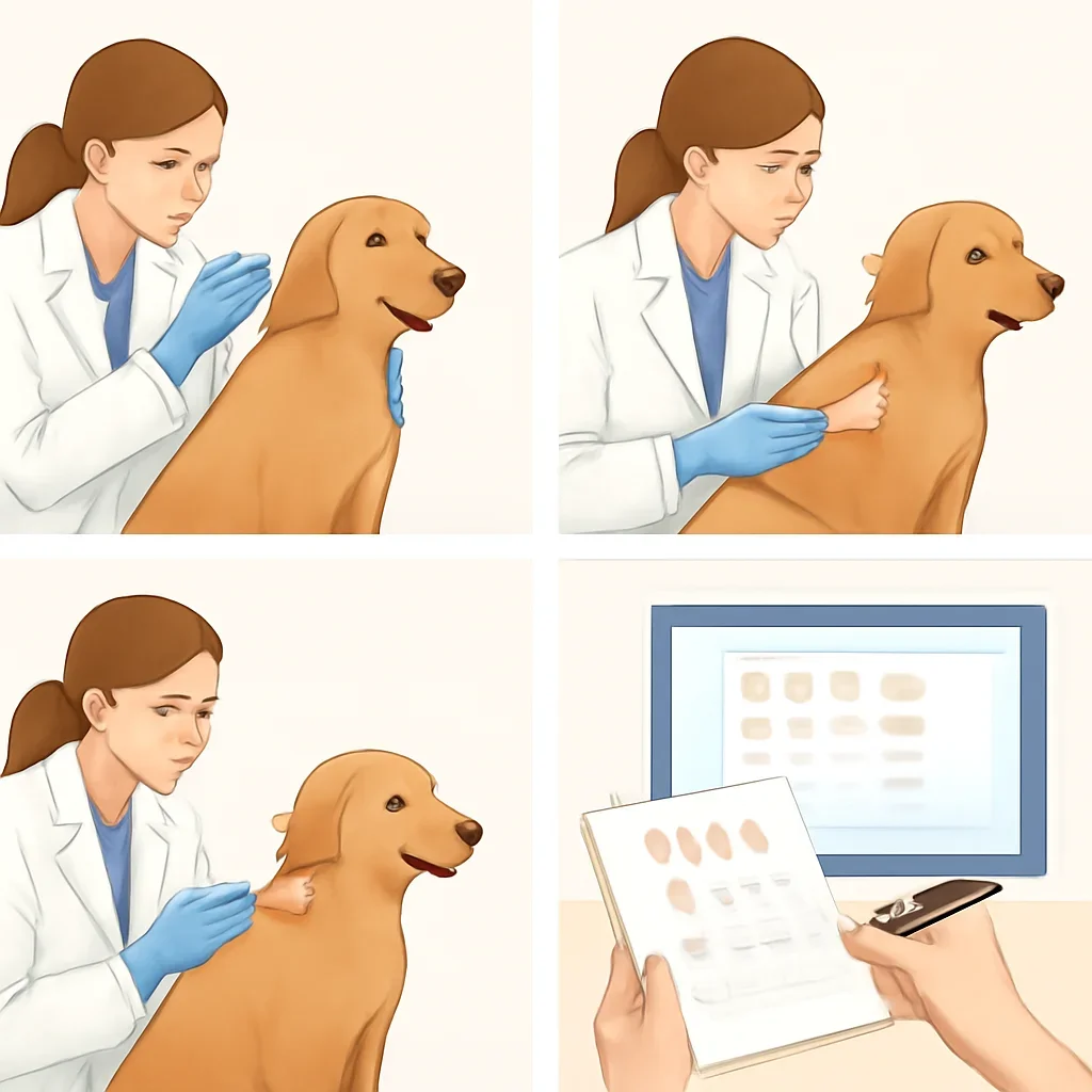 Step-by-step dog allergy testing workflow illustration for the Features page