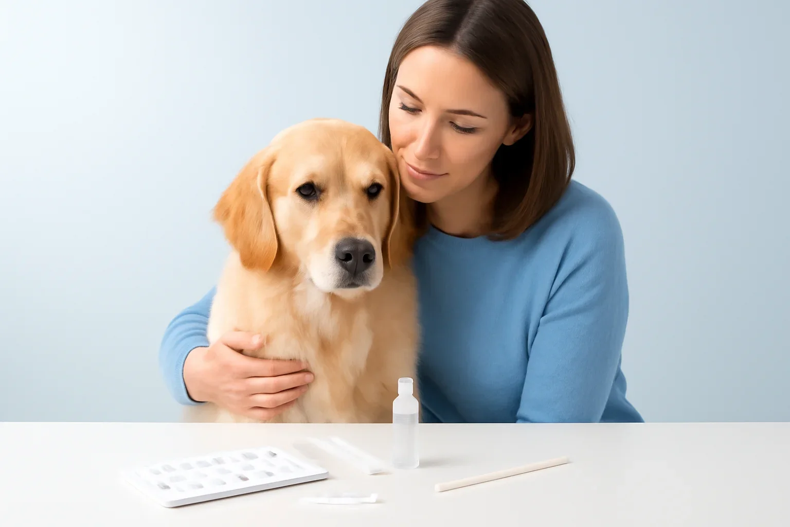 Vet-Reviewed Guidance page visual showing dog allergy testing materials and a calm dog owner