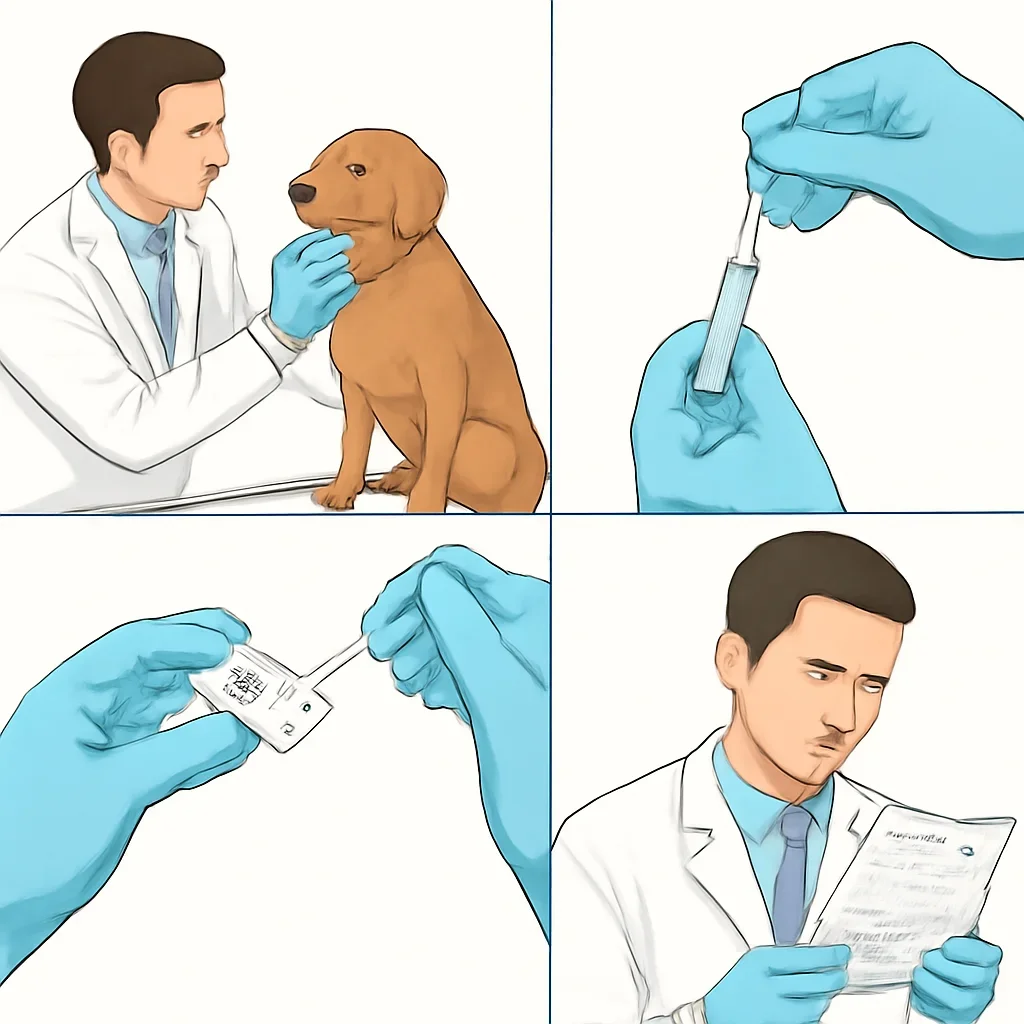 Step-by-step dog allergy testing workflow illustration for the Vet-Reviewed Guidance page