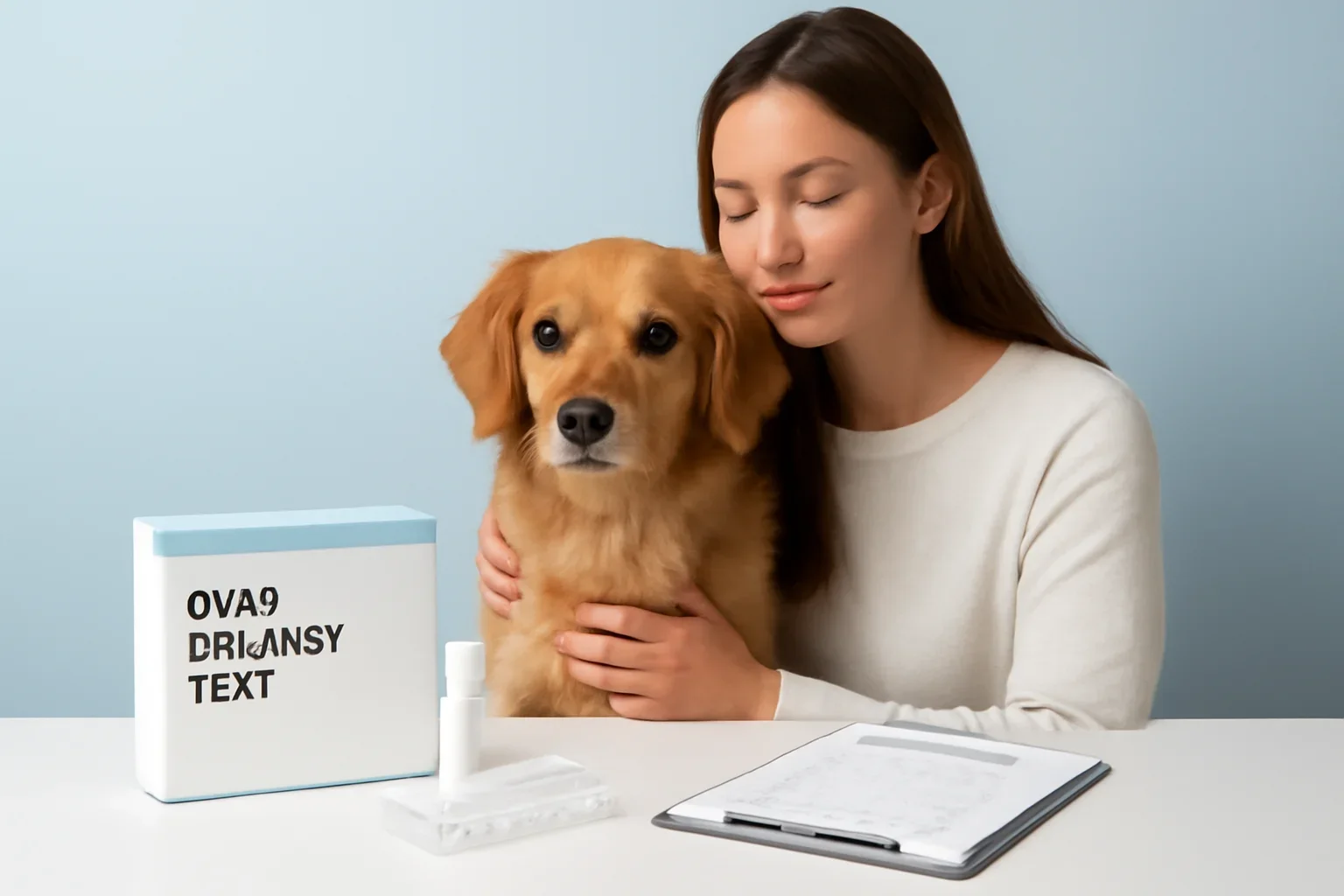 Integrations page visual showing dog allergy testing materials and a calm dog owner