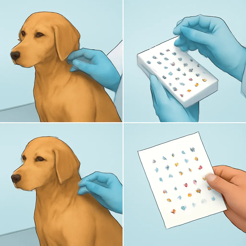 Step-by-step dog allergy testing workflow illustration for the Integrations page