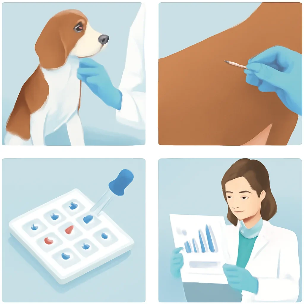 Step-by-step dog allergy testing workflow illustration for the Dog Allergy Testing Near Me page