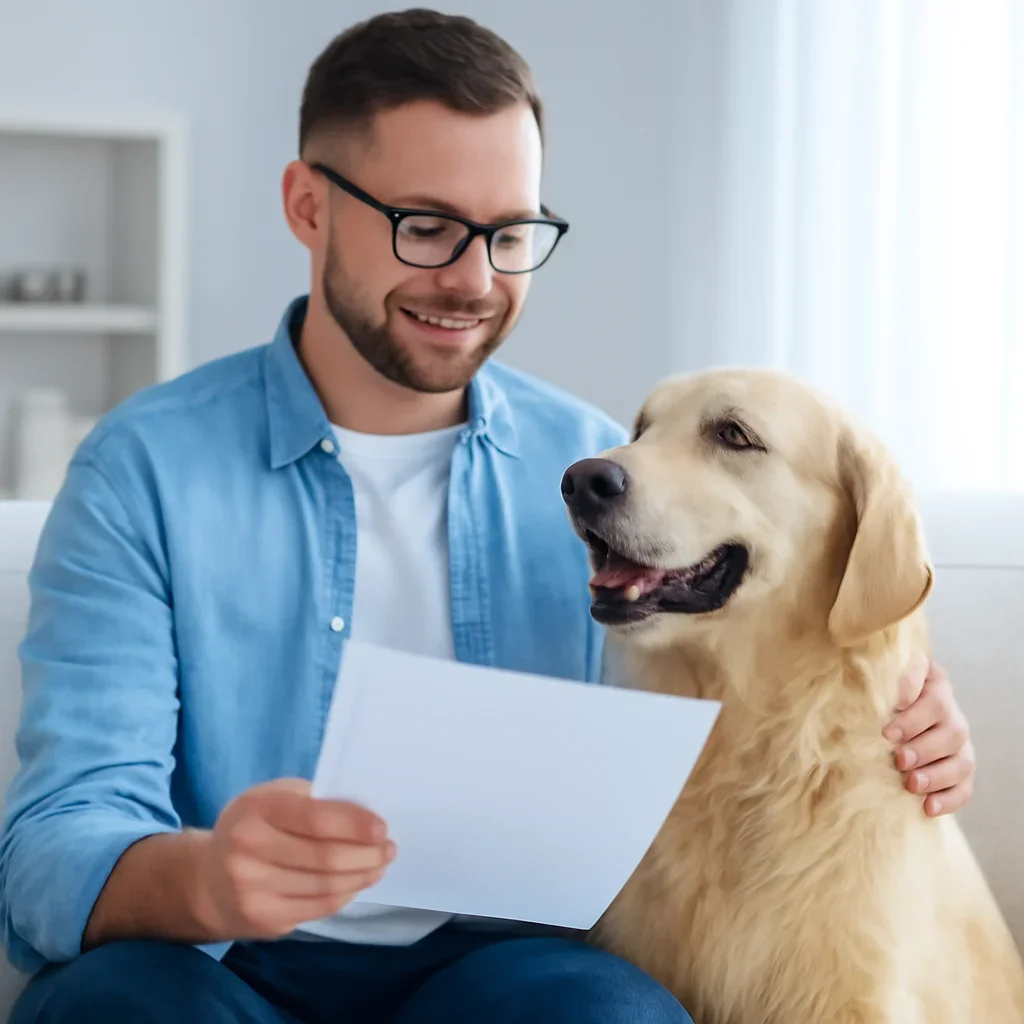Dog owner reviewing dog allergy testing options