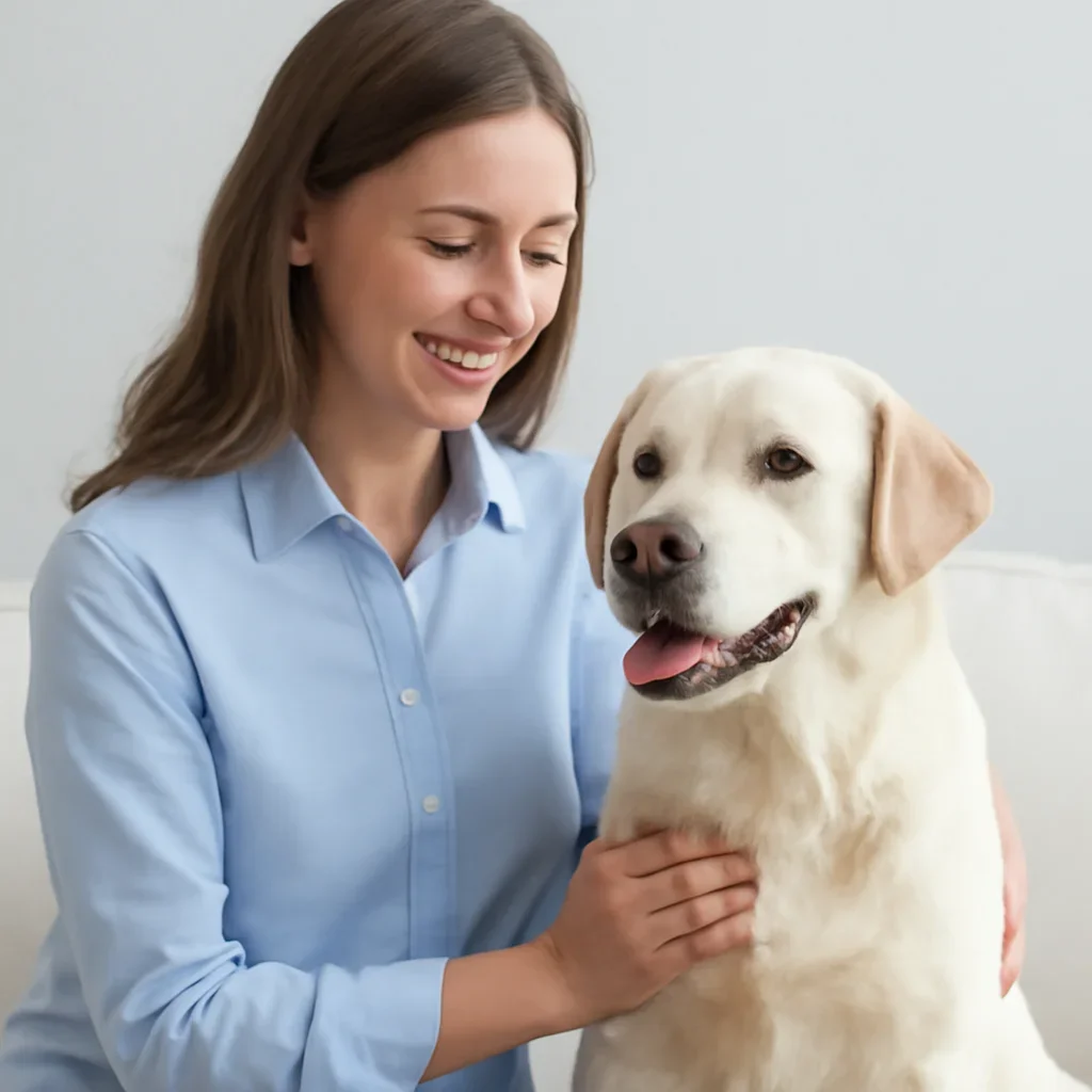 Dog owner preparing to take the next step after reading the Dog Allergy Test Cost page