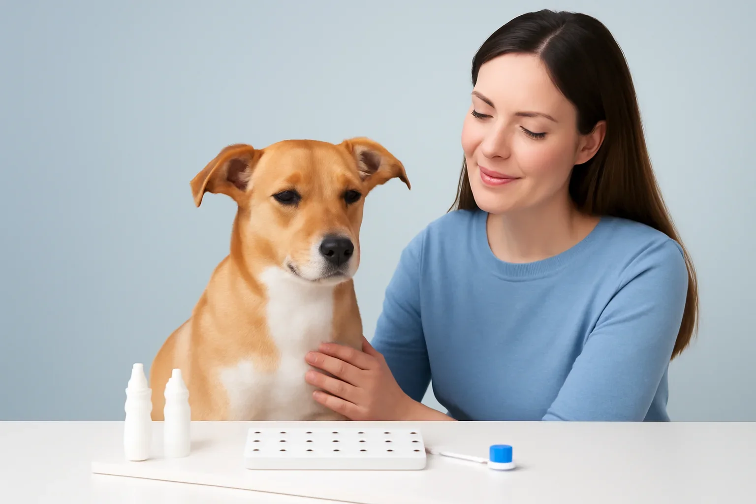 Dog Allergy Test Cost page visual showing dog allergy testing materials and a calm dog owner