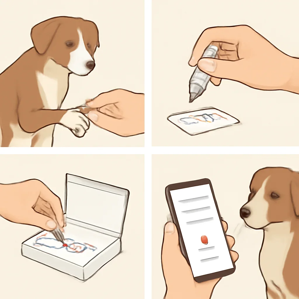 Step-by-step dog allergy testing workflow illustration for the At-Home Dog Allergy Test page