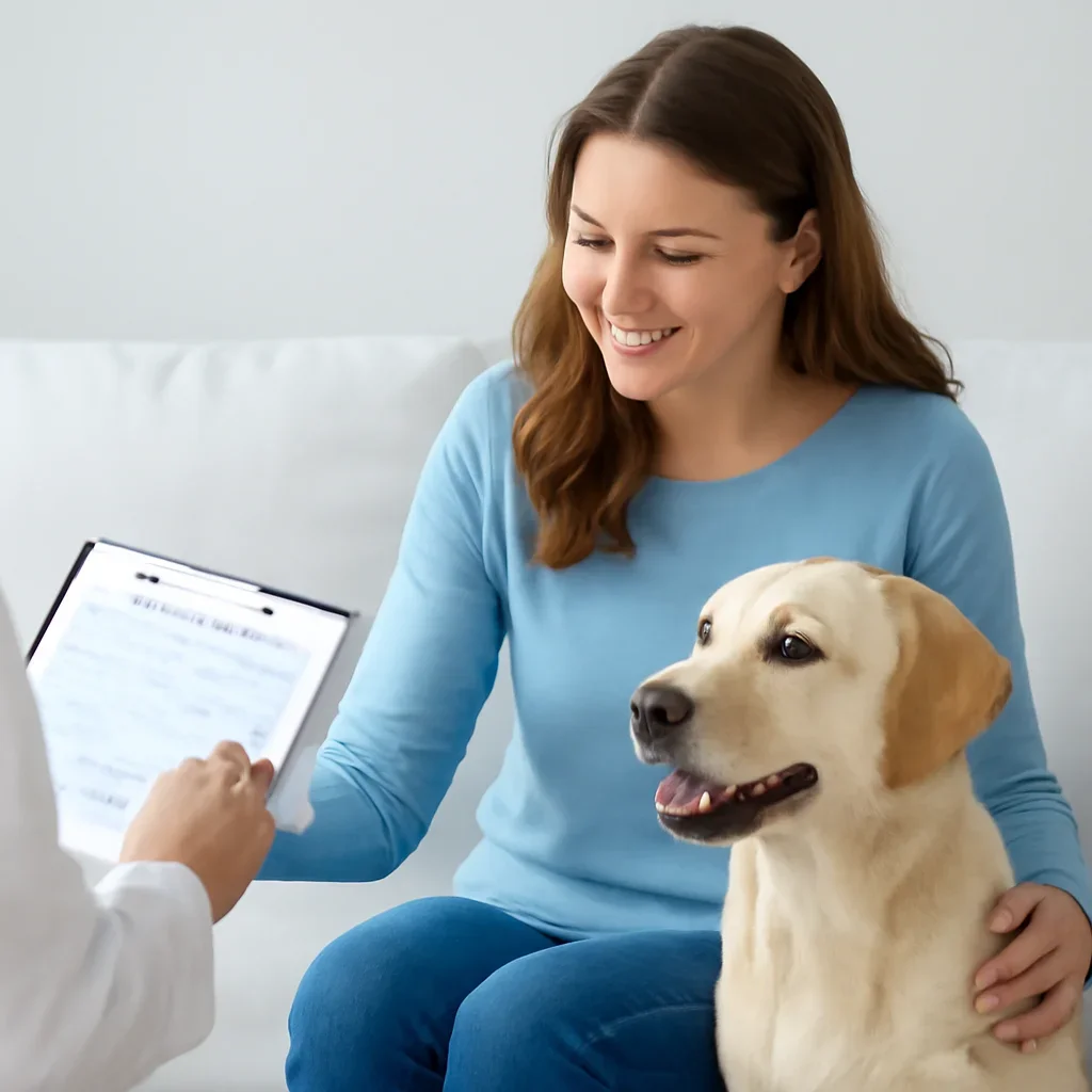 Dog owner preparing to take the next step after reading the Dog Allergy Blood Test page