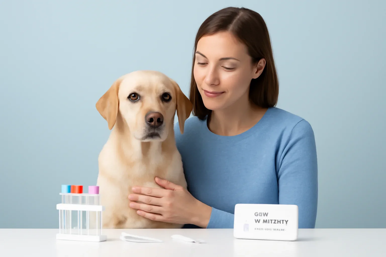 Dog Allergy Blood Test page visual showing dog allergy testing materials and a calm dog owner