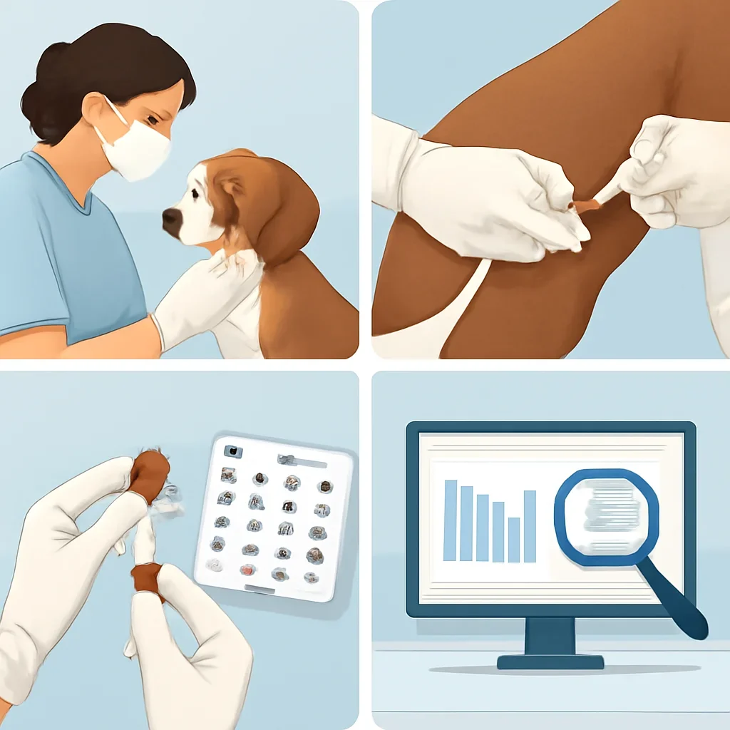 Step-by-step dog allergy testing workflow illustration for the Dog Allergy Blood Test page
