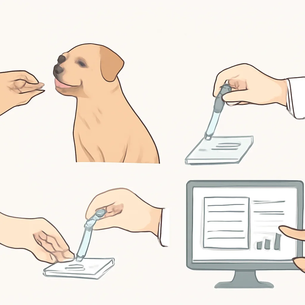 Step-by-step dog allergy testing workflow illustration for the Dog Allergy Saliva Test page