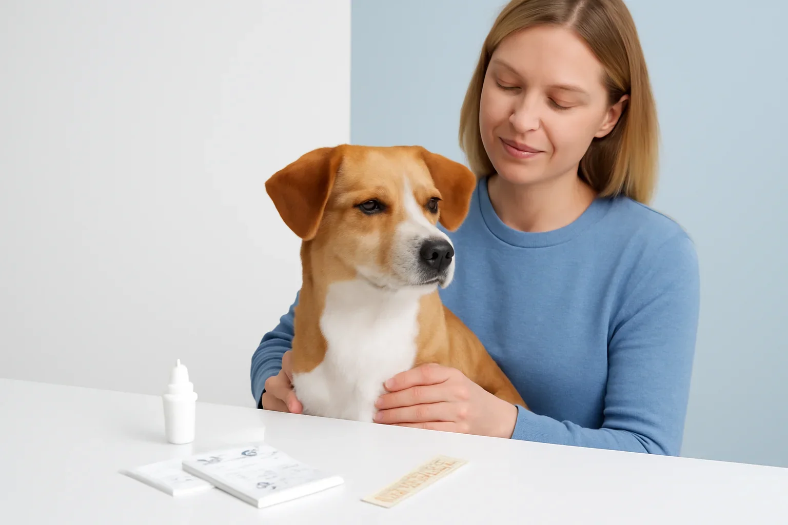 Dog Allergy Skin Test page visual showing dog allergy testing materials and a calm dog owner
