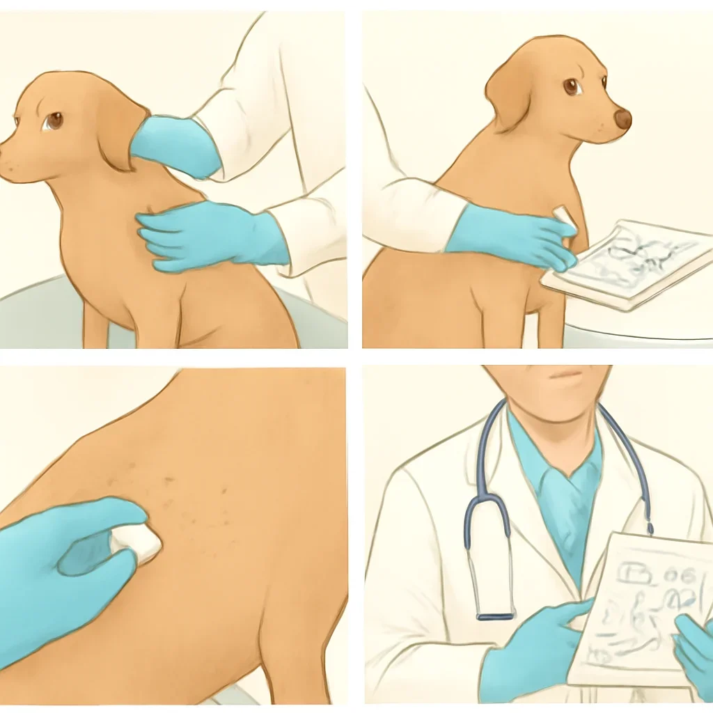 Step-by-step dog allergy testing workflow illustration for the Dog Allergy Skin Test page