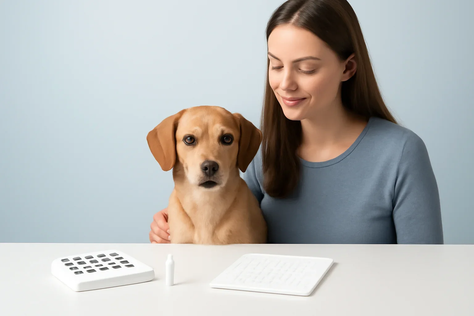 Dog Allergy Test page visual showing dog allergy testing materials and a calm dog owner