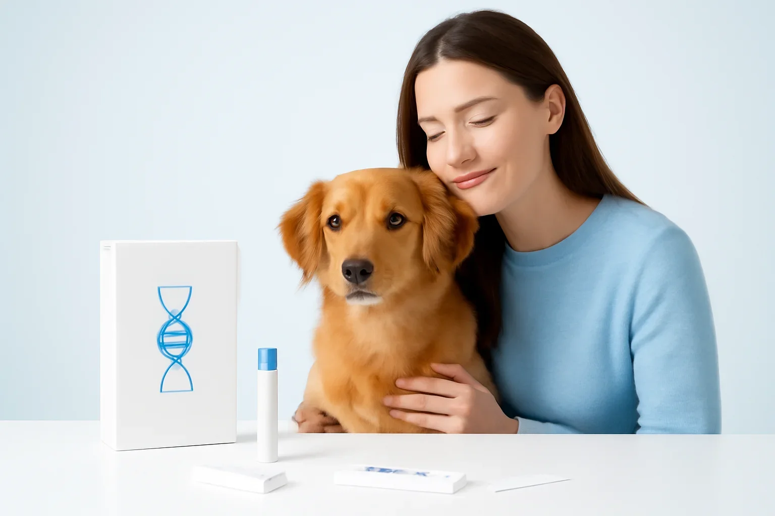 Dog DNA Allergy Test page visual showing dog allergy testing materials and a calm dog owner