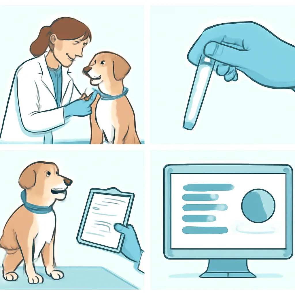 Step-by-step dog allergy testing workflow illustration for the Dog DNA Allergy Test page