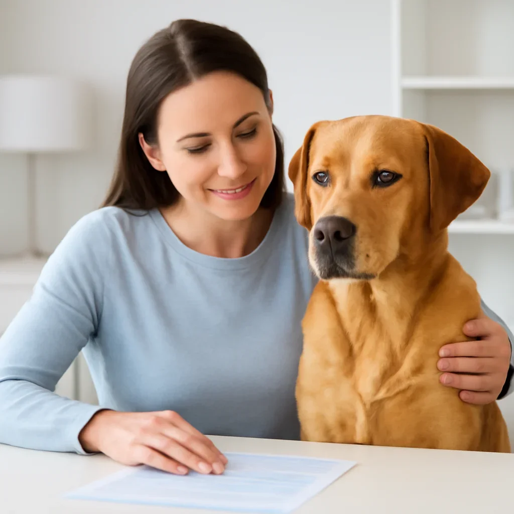 Dog owner preparing to take the next step after reading the Dog Food Allergy Test page
