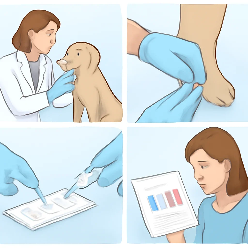 Step-by-step dog allergy testing workflow illustration for the Dog Food Allergy Test page