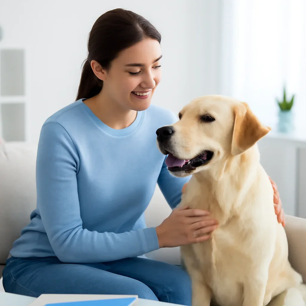 Dog owner researching dog allergy testing locations in the United States