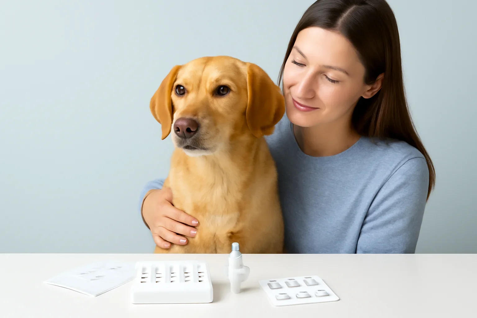 Environmental Dog Allergy Test page visual showing dog allergy testing materials and a calm dog owner