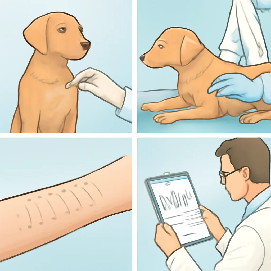Step-by-step dog allergy testing workflow illustration for the Solutions page