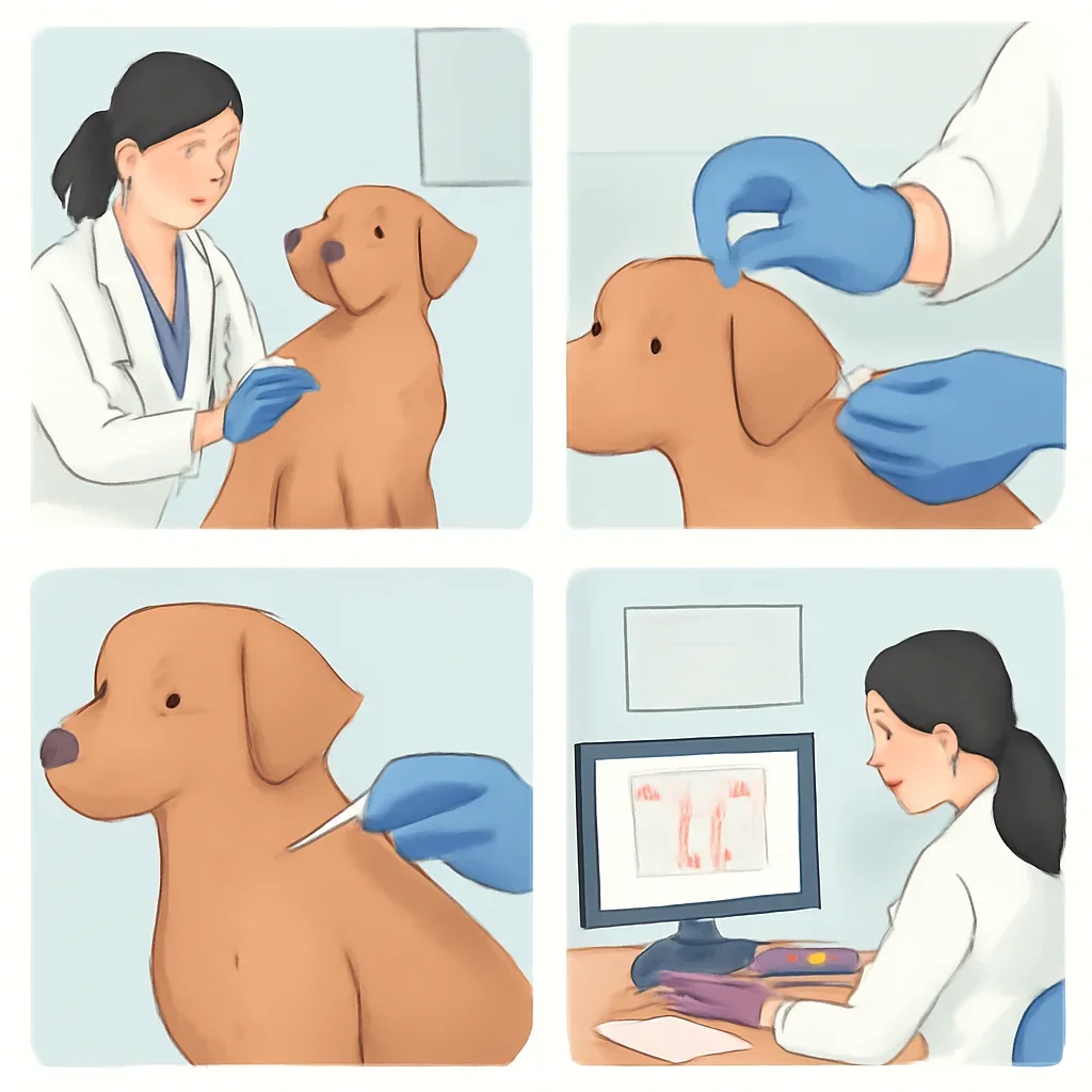 Step-by-step dog allergy testing workflow illustration for the Vet Dog Allergy Testing page