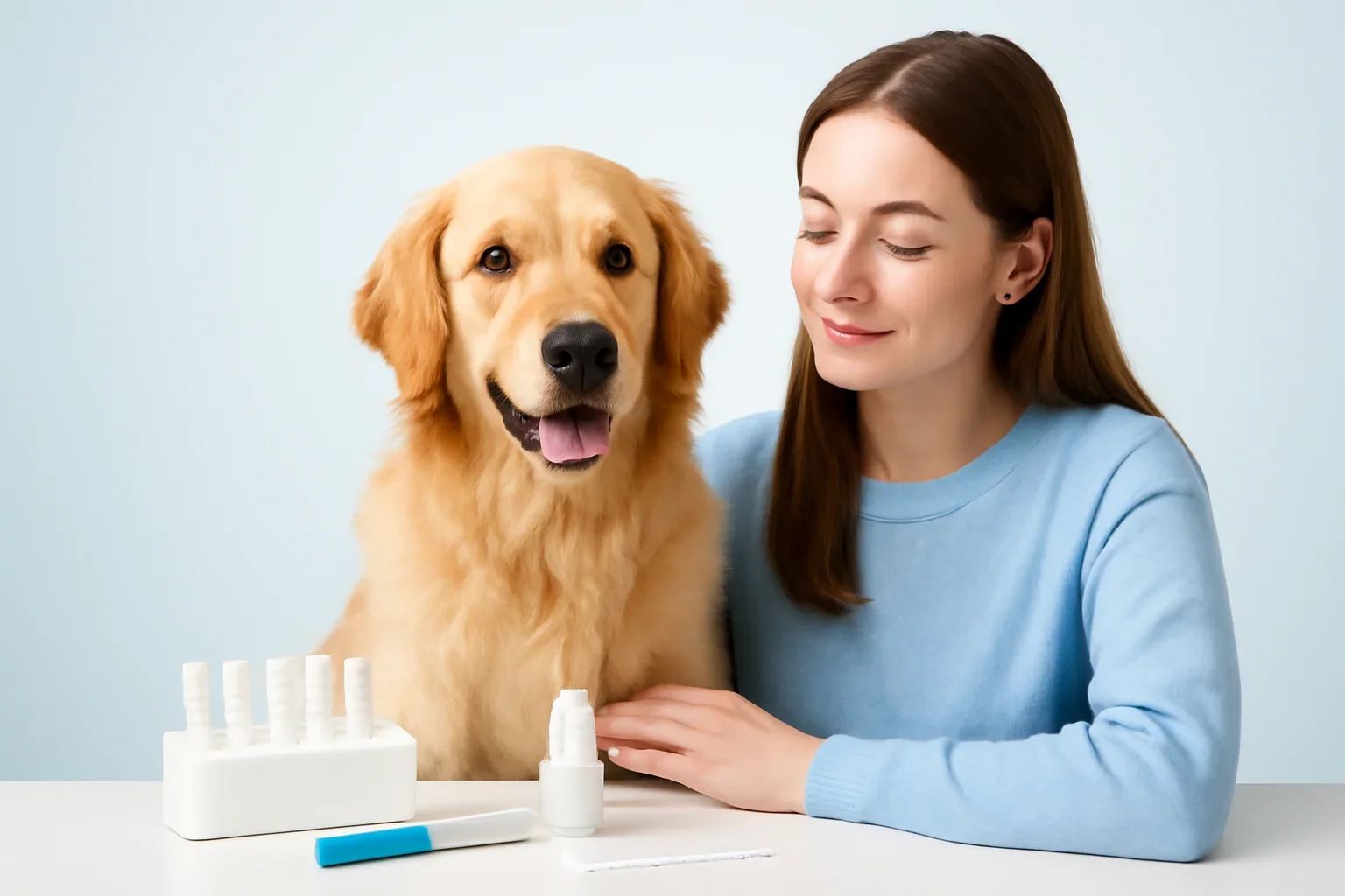 Are Dog Allergy Tests Accurate? page visual showing dog allergy testing materials and a calm dog owner
