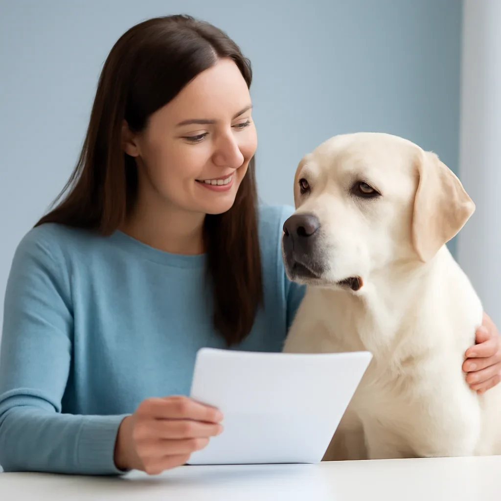 Dog owner preparing to take the next step after reading the How to Read Dog Allergy Test Results page