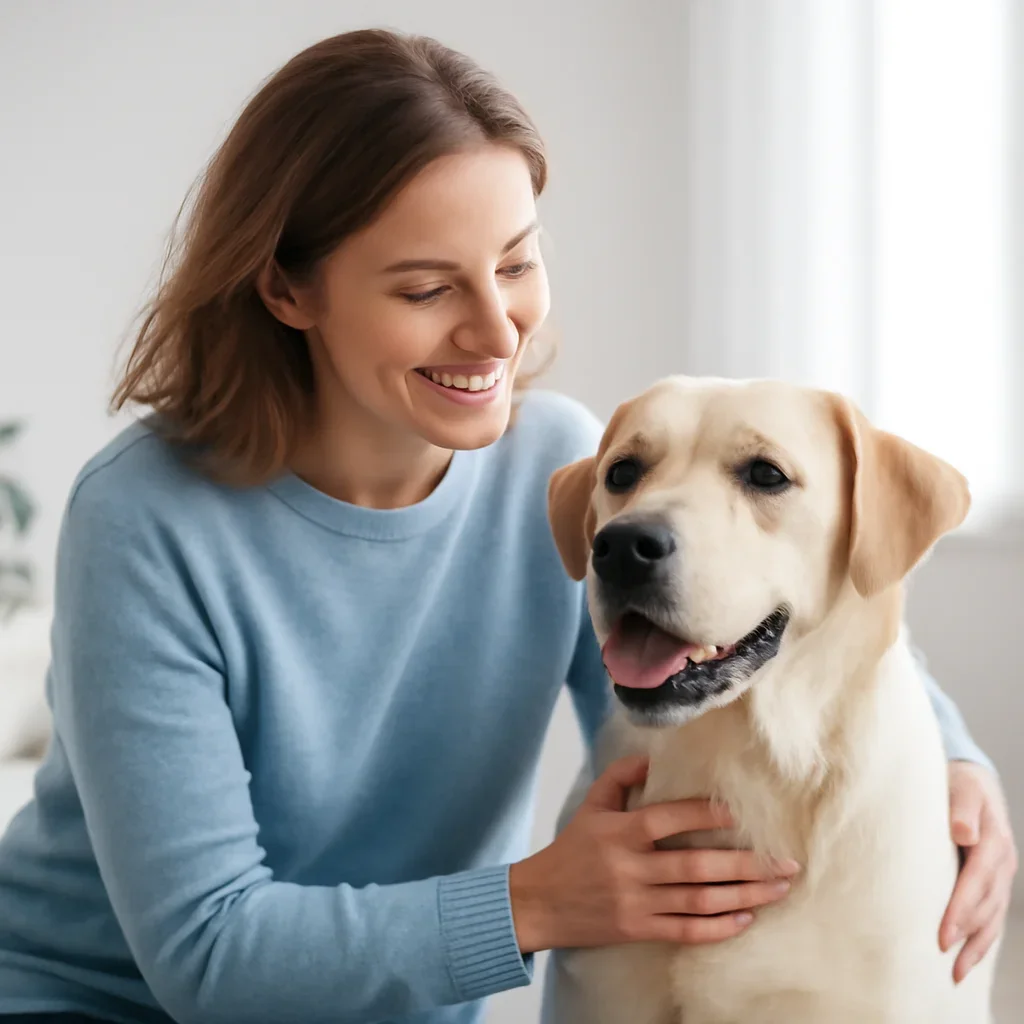 Dog owner reviewing the next steps for dog allergy testing