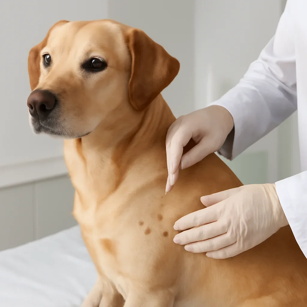 Veterinarian and dog owner reviewing dog allergy testing options