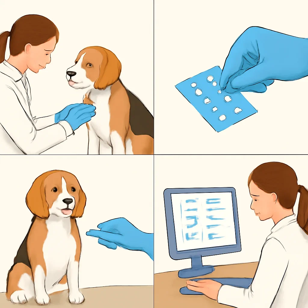 Step-by-step dog allergy testing workflow illustration for the Support page